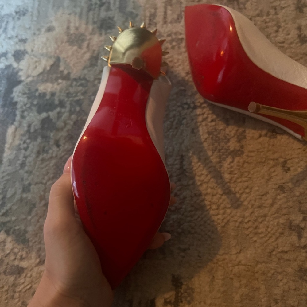 Women's Red and Gold Spiked Heels Christian Louboutin